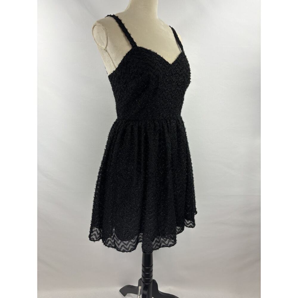 Aidan Mattox Cocktail Party Dress Black Metallic 6 Sparkly Full Skirt Pockets